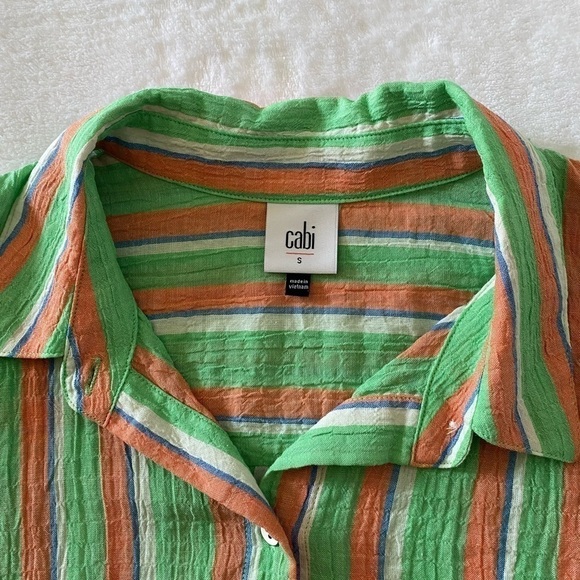 CABI Green Striped Camp Shirt Size Small - Picture 3 of 5